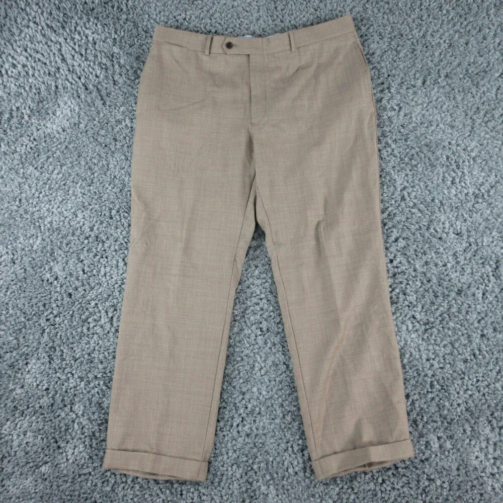 Tommy Hilfiger Pants Mens 38 Brown Tan Wool Cuffed Dress Pant 37x28.5*